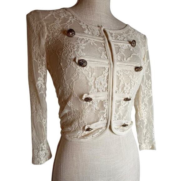 Wet Seal Deadstock Mesh Lace Jacket Womens S Ivory Overlay Sheer Gold Button Y2K - Picture 1 of 16